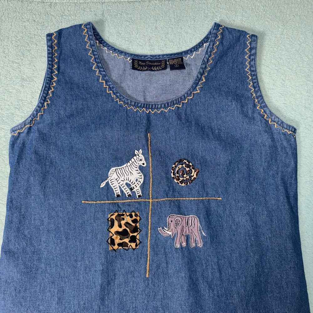 Women's New Direction Blue Denim Midi Dress with Animal Patches S Modest - Picture 3 of 9
